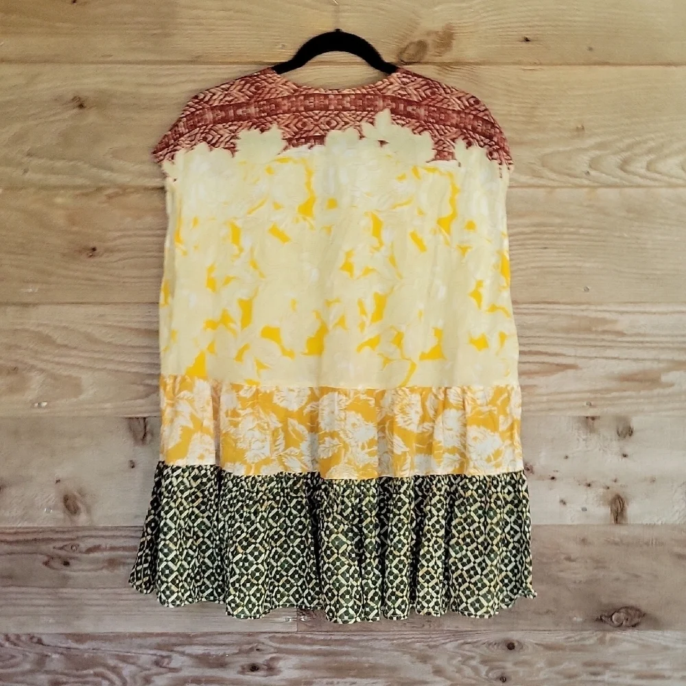 Free People Red and Cream Tiered Mini Dress